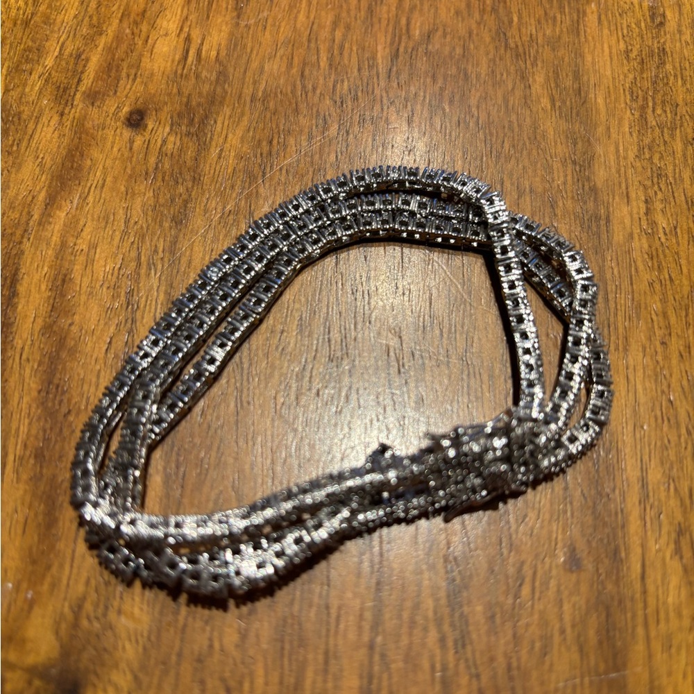 Natural Diamond and 925 Silver 3 strand Tennis bracelet